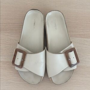 Vince Grant Buckle Slide Sandals Womens Cream Size 6/EU 36